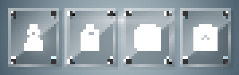 Fototapeta premium Set Fire flame, Formula of benzene rings, Poison bottle and Laboratory assistant. Square glass panels. Vector