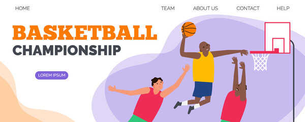 basketball  championship three players with ball web banner vector illustration