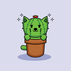 Cat cactus in the pot mascot design