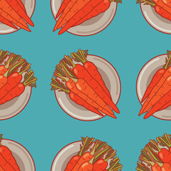 Seamless pattern with carrots on plate