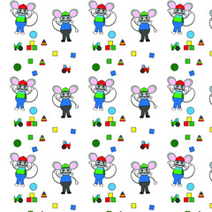 Children's pattern.  Mice fingers and their toys.