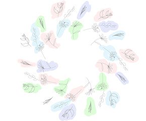 frame beautiful flowers on the white background, one continuous line, black outline art, floral vector elements, botany set