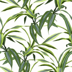 Tropical seamless pattern. Bright Green Plant on white background. Seamless exotic pattern with tropical plants. Jungle leaves. Botanical pattern.