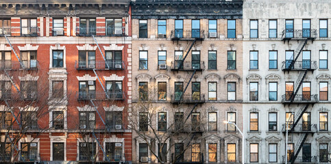 Block of historic apartment buildings on Eldridge street in the Lower East Side neighborhood of...