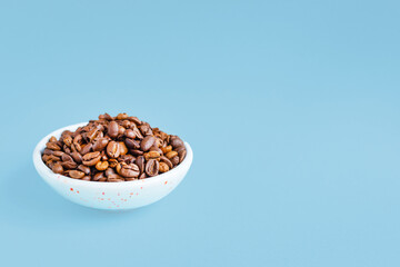 coffee beans freshly roasted arabica or robusta blend snack future drink healthy meal top view copy space for text food background rustic image