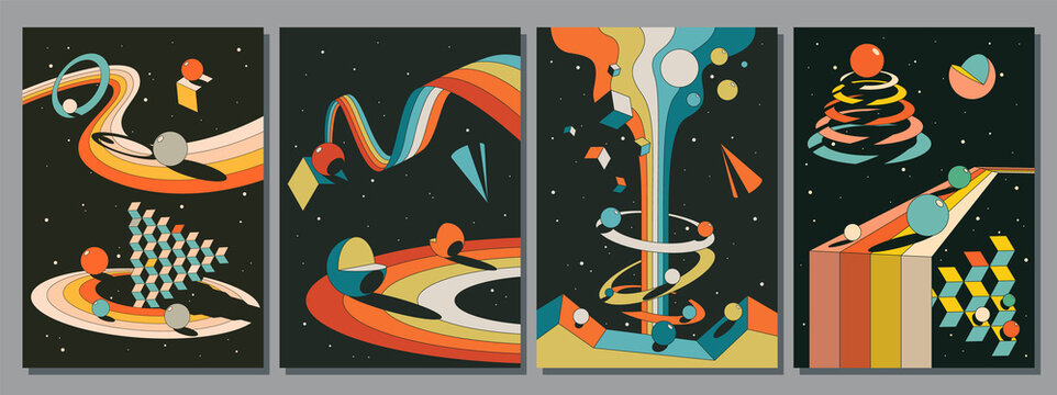 Abstract Psychedelic Space, Geometric 3D Shapes