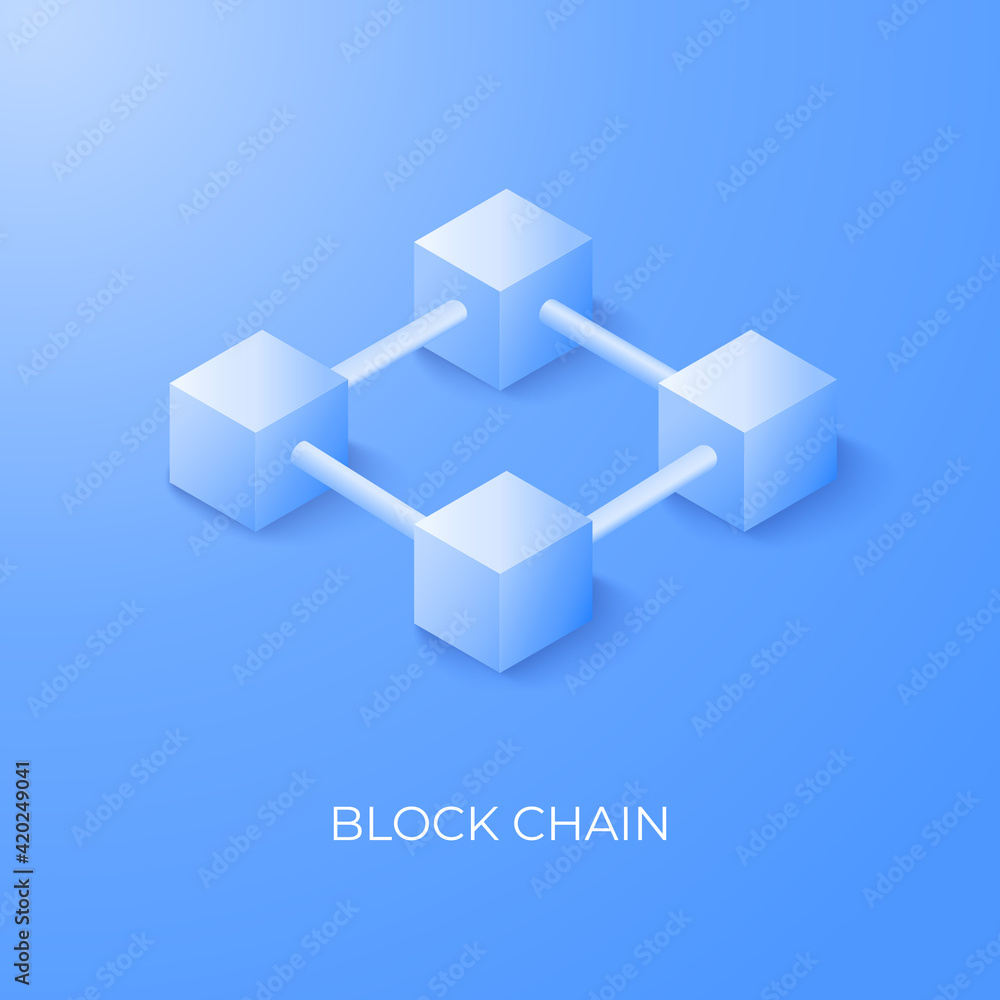 Aufkleber 3D boxed communication with line connect. Blockchain technology icons background. vector illustration