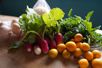 ラディッシュ　きんかん　葉野菜　たまご