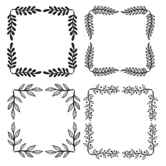 Set hand drawn floral square border design element vector image
