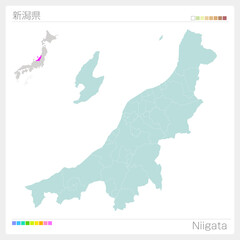 Obraz premium 新潟県の地図・Niigata（市町村・区分け）