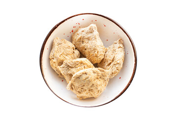 soy meat seitan vegetable protein raw pieces ready to cook snack healthy meal copy space food background rustic image vegan or vegetarian 