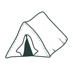 Hand drawn camp tent doodle icon. Hand drawn black sketch. Decoration element.  Isolated. Flat design. Isolated on white background drawing for prints, poster, cute stationery, travel design