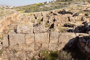 The ruins  of the outer part of the palace of King Herod - Herodion,in the Judean Desert, in Israel