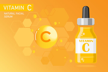 Vitamin C extract essential oil serum for skin care product background, natural acid serum for facial skin whittening and anti aging