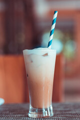 Ice latte coffee on a table in a restaurant