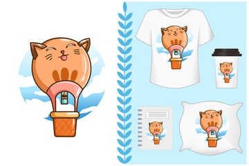 Mockup set, illustration of a air balloon cat shape