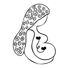 Pregnant woman expectant mother.  Communication with the baby.  Vector doodle illustration for logos, mothers day cards, prints, cute baby designs.