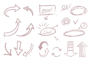 クレヨンで描いたような手書きの矢印セット（セピア）