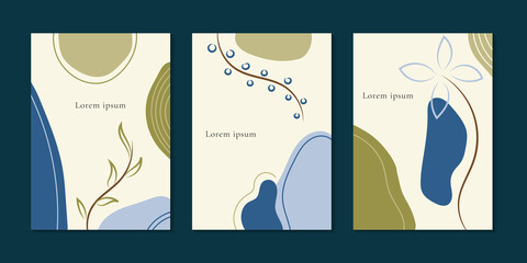 Set of brochure minimal template organic shapes with floral and leaves space for your text.