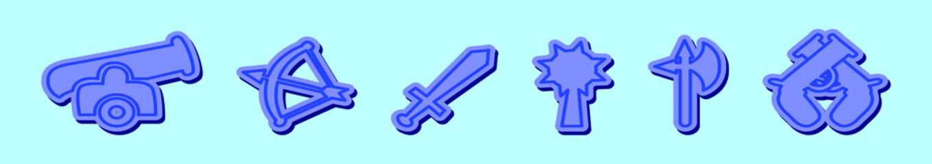 set of weapon cartoon design template with various models. vector illustration isolated on blue background