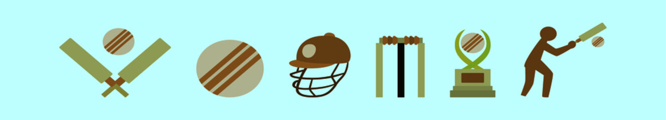 set of cricket equipments cartoon icon design template with various models. vector illustration isolated on blue background