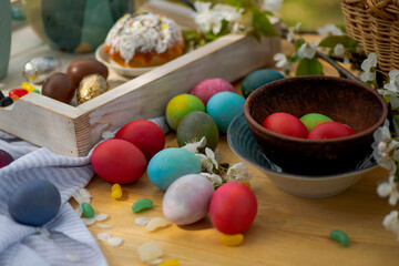 Still life Easter brunch in the garden outdoors