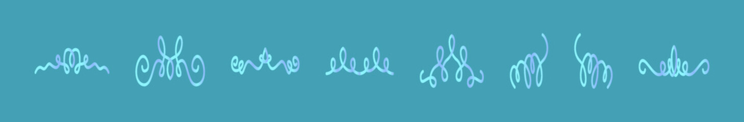 set of hand drawn lettering and calligraphy swirls, squiggles icon design template with various models. vector illustration isolated on blue background