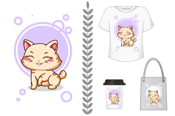 Mockup smile pretty cat vector illustration