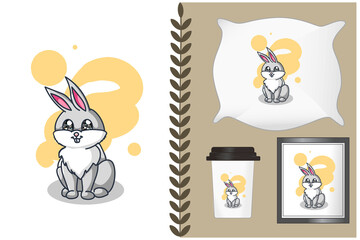 Mockup cute sitting rabbit illustration