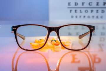 Eyeglasses with prescription lenses. Vision correction and ophthalmology