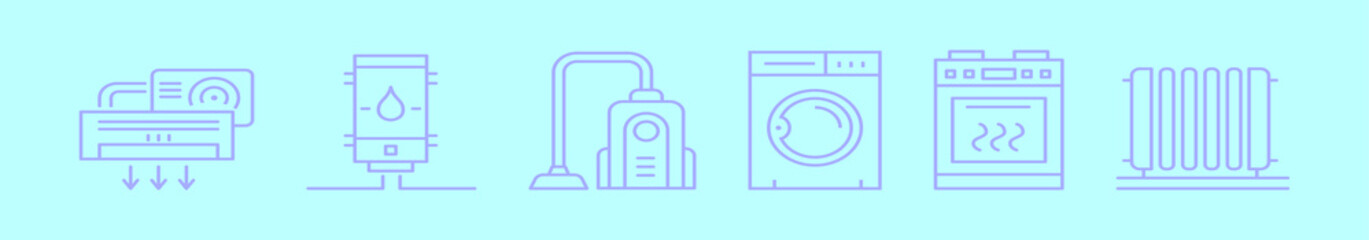 set of home appliance cartoon icon design template with various models. vector illustration isolated on blue background