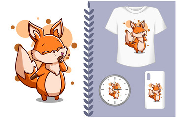 Mockup pretty fox cartoon illustration