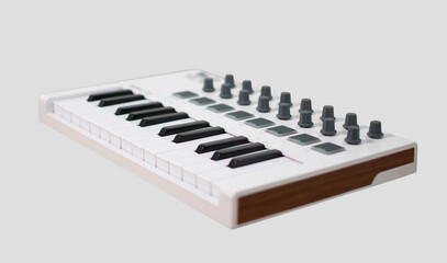 Fototapeta premium White midi keyboard with knobs and pads
