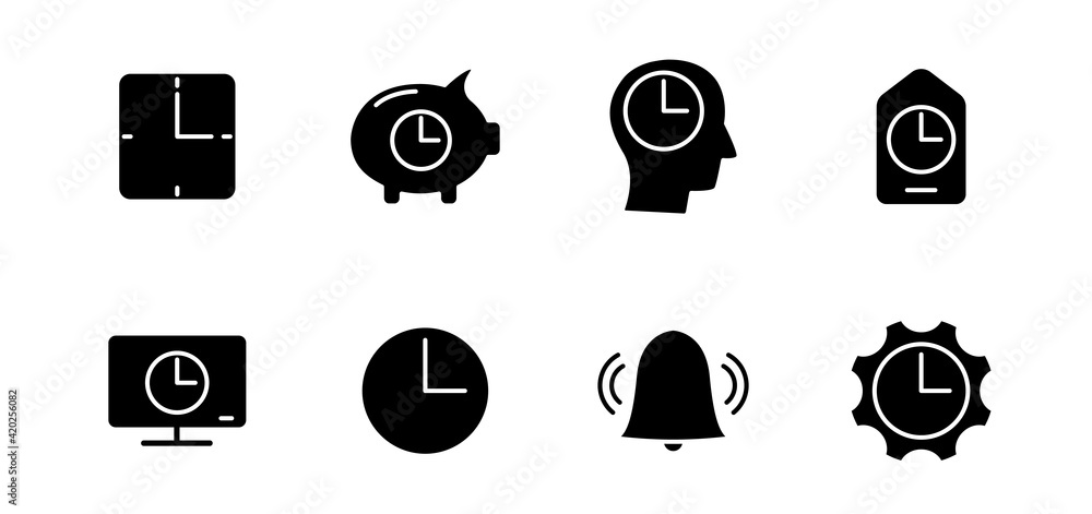 Poster time and clock silhouette vector icons isolated on white. time and clock icon set for web, mobile ap