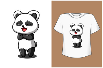 Mockup cute and happy panda cartoon illustration