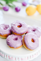Colorful dessert purple donuts Spring Easter