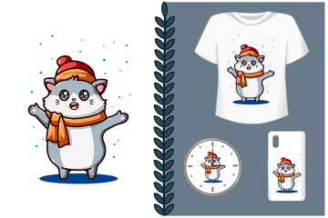 Mockup penguin wearing hat cartoon illustration
