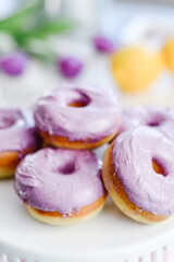 Colorful dessert purple donuts Spring Easter