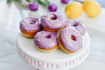 Colorful dessert purple donuts Spring Easter