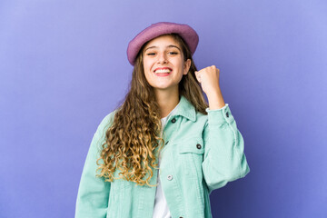 Young caucasian cute woman celebrating a victory, passion and enthusiasm, happy expression.