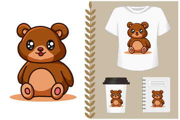 Mockup cute and happy baby bear cartoon illustration