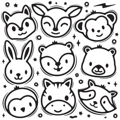 cute animal doodle element vector