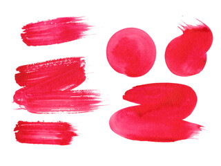 Set of watercolor brushes red and pink. Watercolor brush strokes