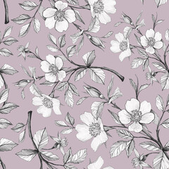 seamless floral background apple flowers, twigs drawn with a simple pencil. background for wallpaper, scrapbooking, wedding invitations and textiles