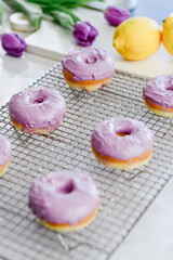 Colorful dessert purple donuts Spring Easter