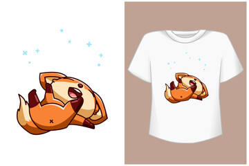 Mockup happy and funny fox cartoon illustration