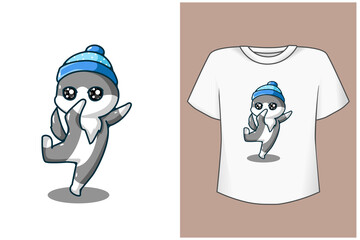 Fototapeta premium Mockup happy and funny cat cartoon illustration