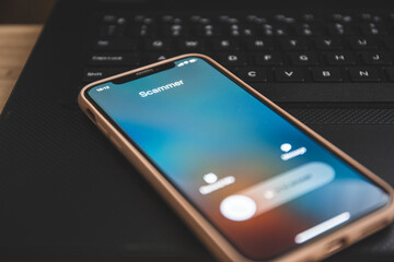 Incoming call from unknown number. Scam online on phone