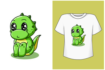 Mockup little cute dinosaur cartoon illustration