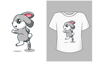 Mockup little cute rabbit cartoon illustration